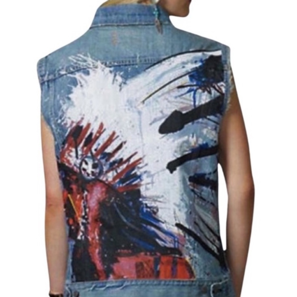 DENIM & SUPPLY RALPH LAUREN Hand Painted Tailored Denim Vest
